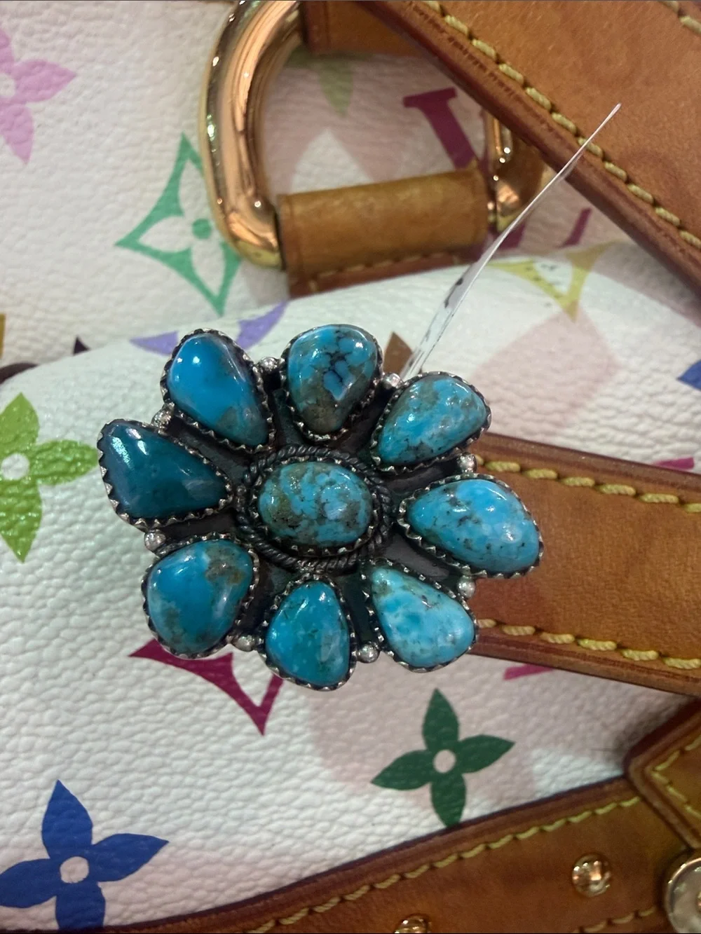 Turquoise Ithaca Peak Flower Cluster Ring - Women Jewelry Adjustable size - Picture 1 of 4